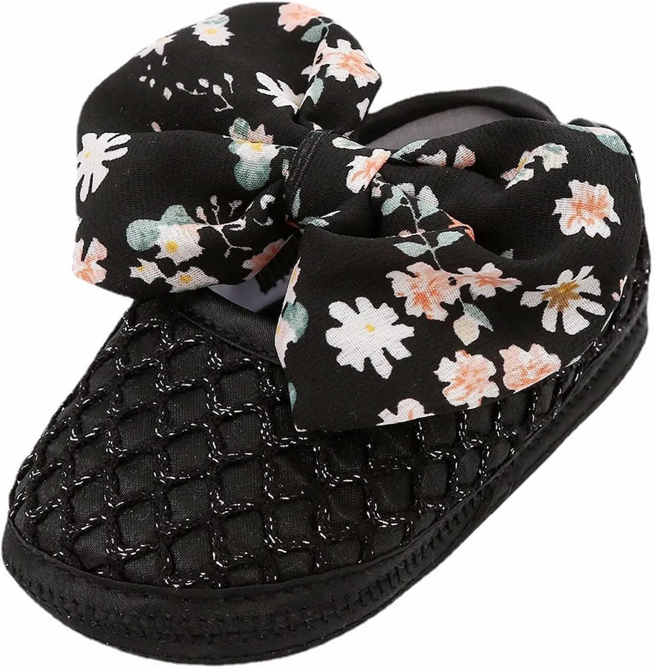 0 to 1 Year Old Baby Shoes Hair Band Set Cute Bow Princess Shoes 3 5 7 9 Months Soft Soled Walking Shoes Size Shoe (Black, 4 Infant)