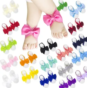 10 Pairs Toddler Baby Girl's Barefoot Sandals Baby Bow Foot Strap Barefoot Sandals Cute Infant Shoes Accessories for Newborn Infants Toddlers Girls A