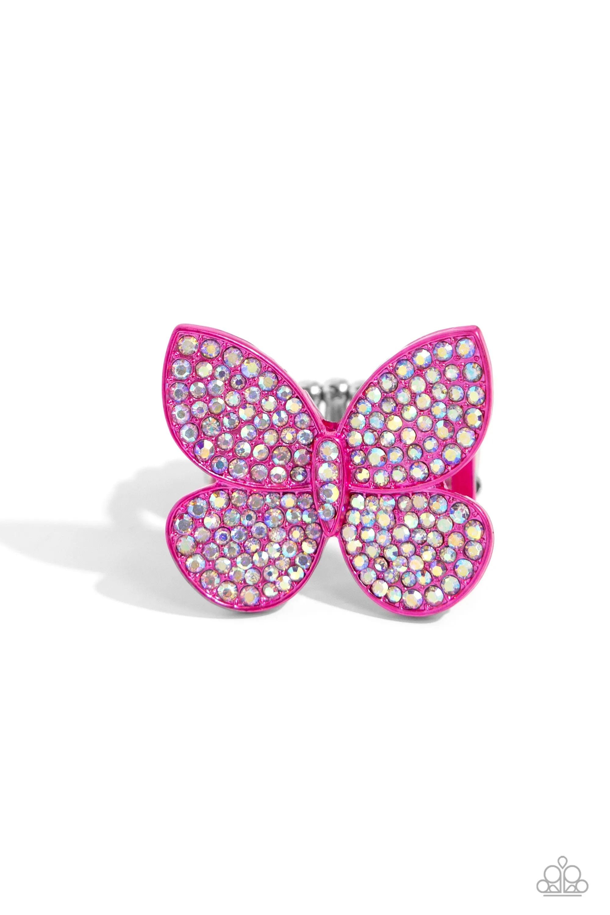 Aerial Ambassador - Pink - Metallic Butterfly Iridescent Rhinestone Paparazzi Ring