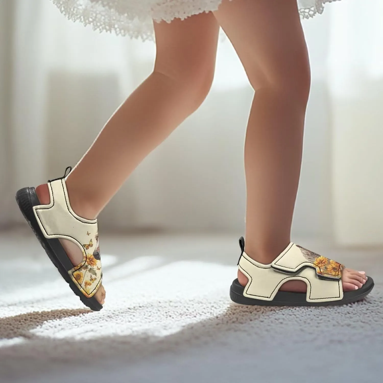 Animal Soft Footbed Sandals Kids Sunflower Adjustable Straps Slide Sandal Breathable Slip on Open Toe Slippers