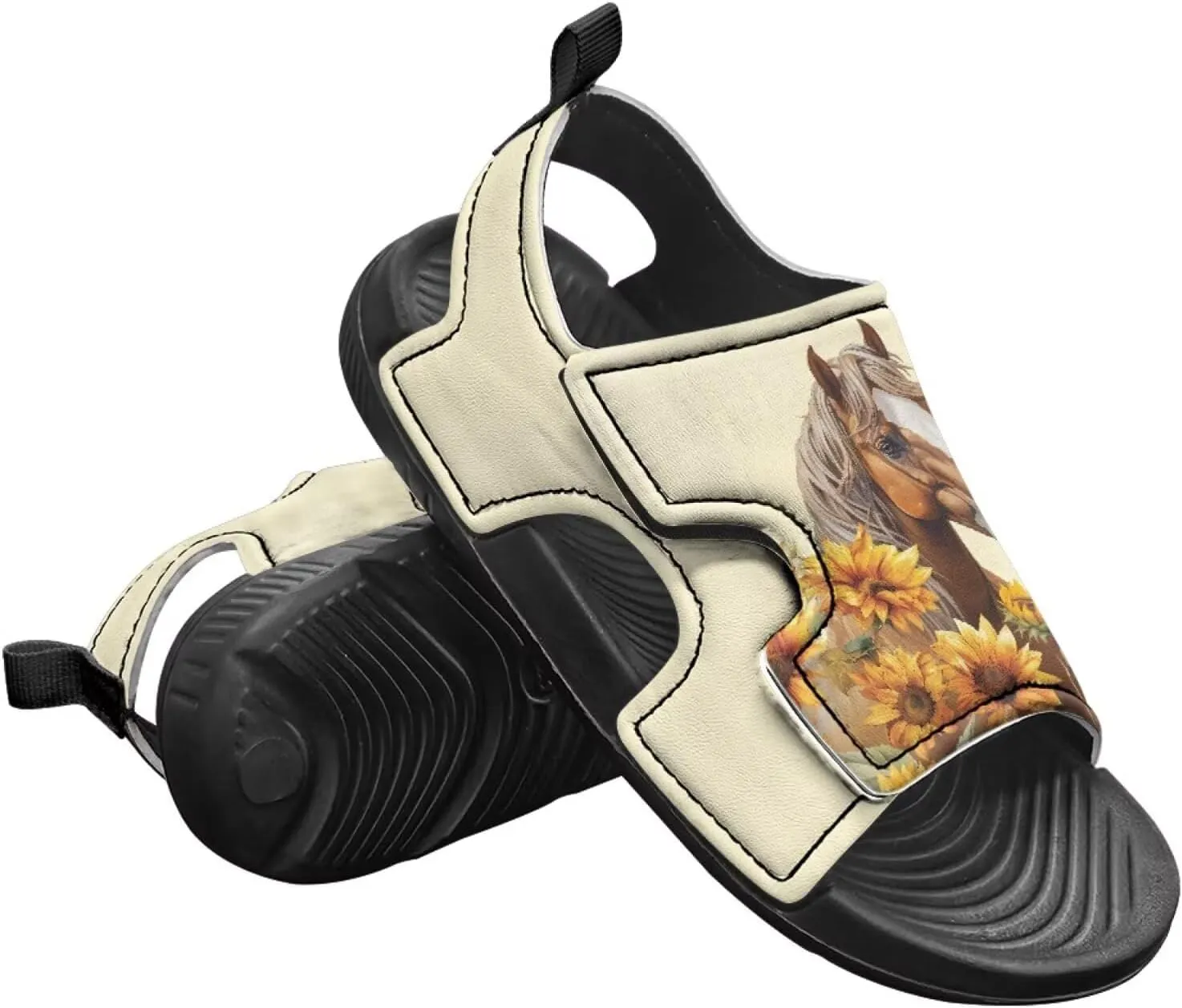 Animal Soft Footbed Sandals Kids Sunflower Adjustable Straps Slide Sandal Breathable Slip on Open Toe Slippers