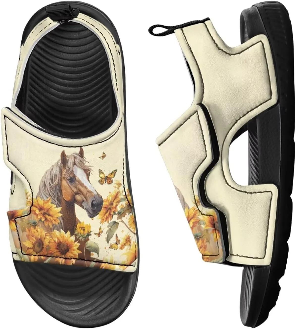 Animal Soft Footbed Sandals Kids Sunflower Adjustable Straps Slide Sandal Breathable Slip on Open Toe Slippers