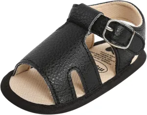 Baby Boy and Unisex Sandals Shoes for Infant/Toddlers First Walkers Anti-Slip Soft Sole Flat Shoes (Black, 0-6 Months)