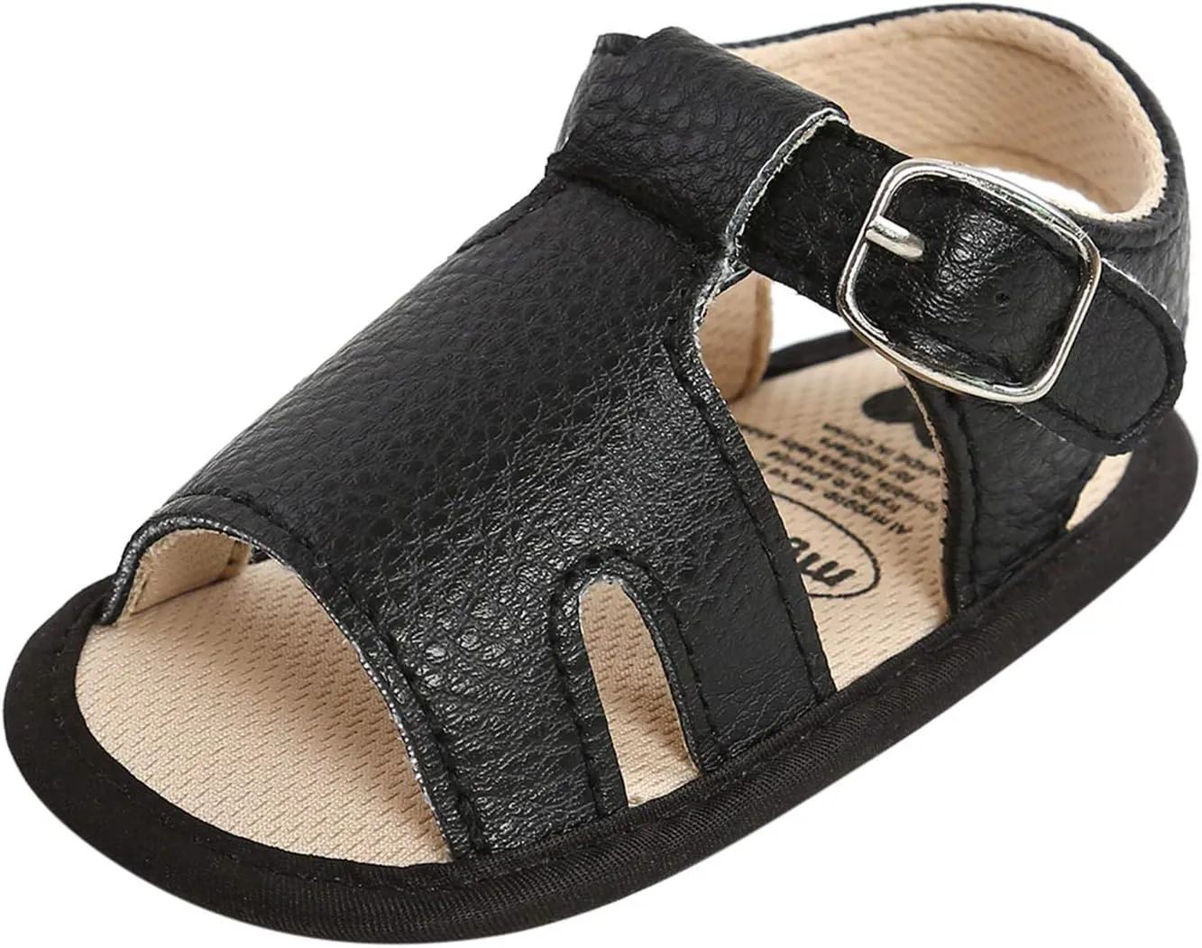 Baby Boy and Unisex Sandals Shoes for Infant/Toddlers First Walkers Anti-Slip Soft Sole Flat Shoes (Black, 0-6 Months)