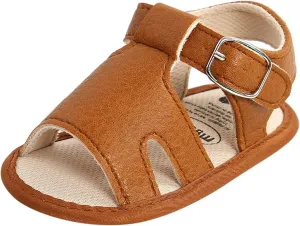 Baby Boy and Unisex Sandals Shoes for Infant/Toddlers First Walkers Anti-Slip Soft Sole Flat Shoes (Brown, 12-18 Months)
