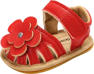 Baby Boy and Unisex Sandals Shoes for Infant/Toddlers Flower First Walkers Prewalkers Soft Anti-Slip Sole (Red, 1@mm)