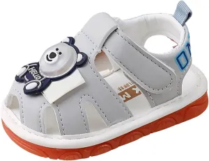 Baby Boy Girl Squeaky Sandals Summer Light Up Cute Bear Sandal Closed-Toe Non Slip Soft Sole Shoes Toddler First Walker Shoes