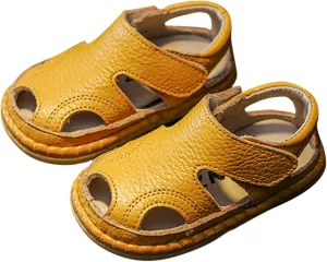 Baby Boys Girls Closed-Toe PU Leather Sandals Toddler Anti-Slip Rubber Sole First Walker Crib Solid Beach Shoes
