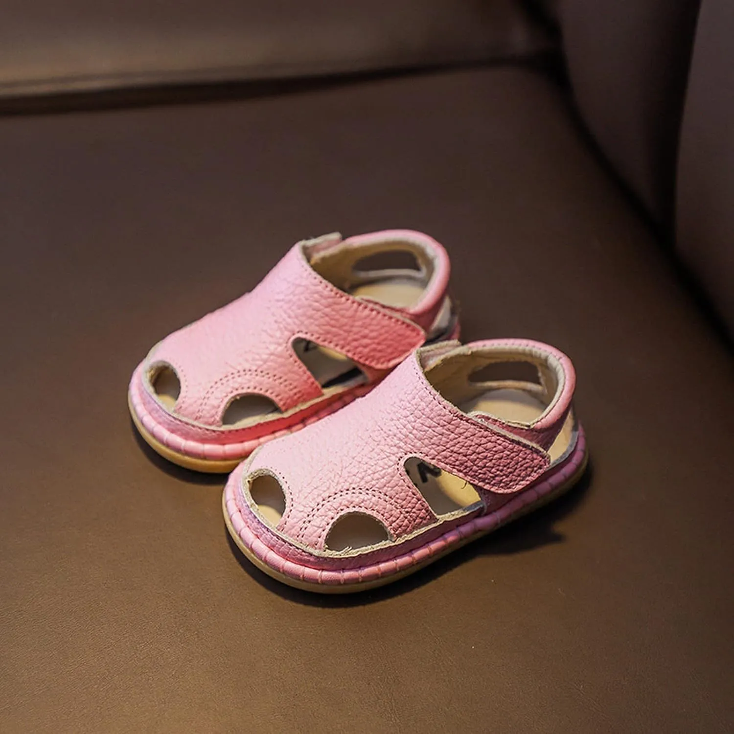 Baby Boys Girls Closed-Toe PU Leather Sandals Toddler Anti-Slip Rubber Sole First Walker Crib Solid Beach Shoes
