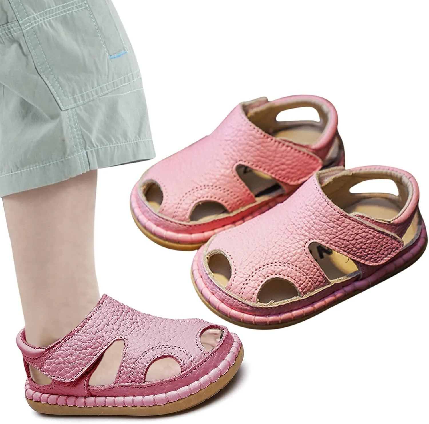 Baby Boys Girls Closed-Toe PU Leather Sandals Toddler Anti-Slip Rubber Sole First Walker Crib Solid Beach Shoes