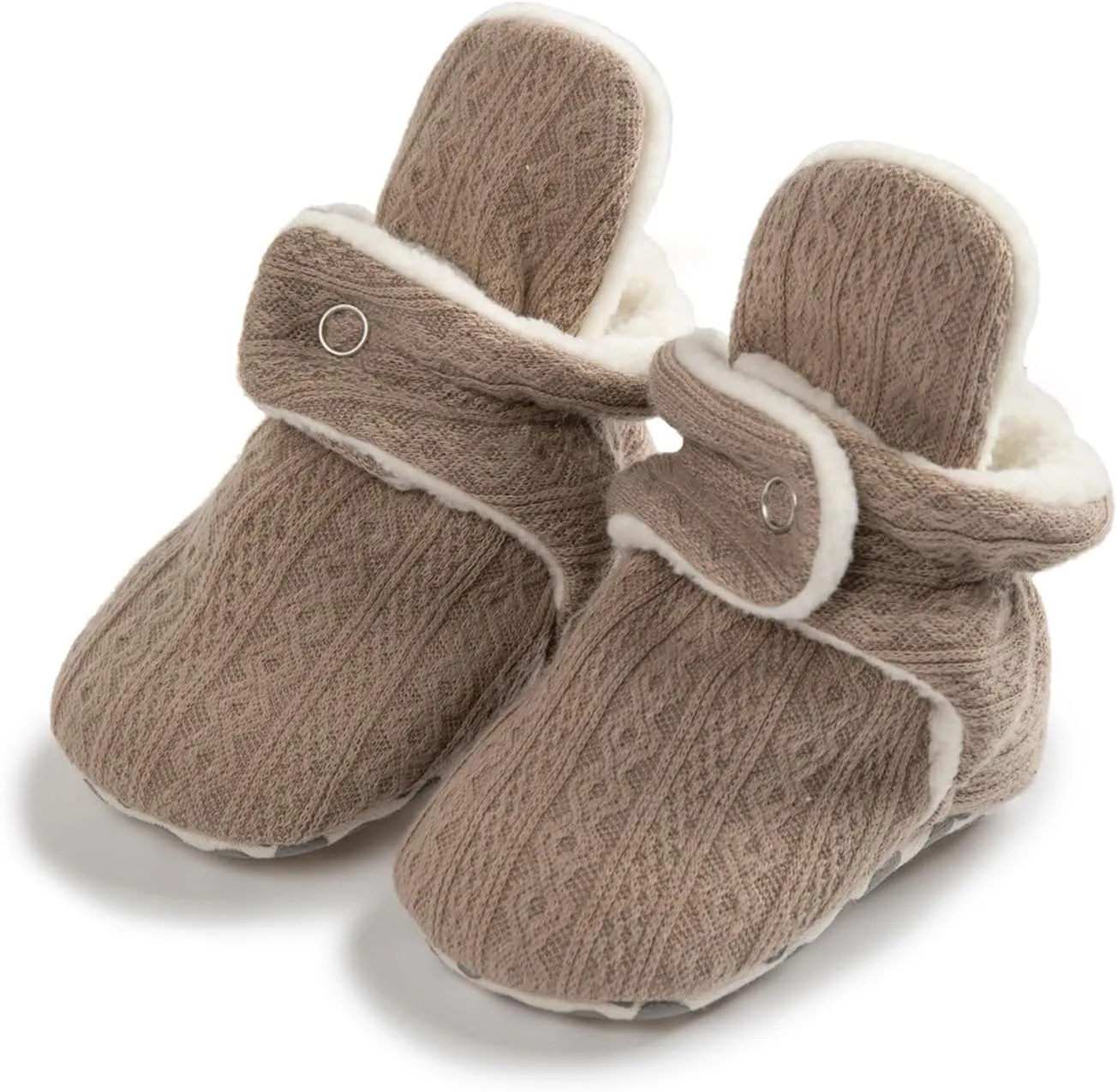 Baby Boys Girls Fleece Booties Infant Winter Indoor Knitted Plush Slippers Soft Sole First Walking House Shoes