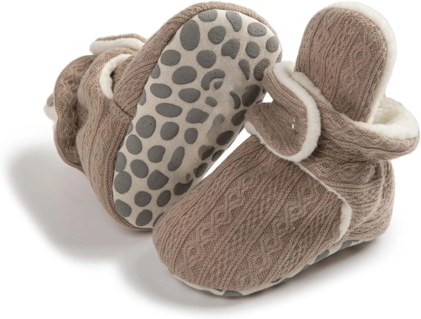 Baby Boys Girls Fleece Booties Infant Winter Indoor Knitted Plush Slippers Soft Sole First Walking House Shoes