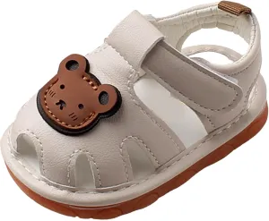 Baby Boys Girls Infant Squeaky Sandals Cute Bear Soft Sole Closed-Toe Anti-Slip Sandals Summer Toddler First Walkers Shoes