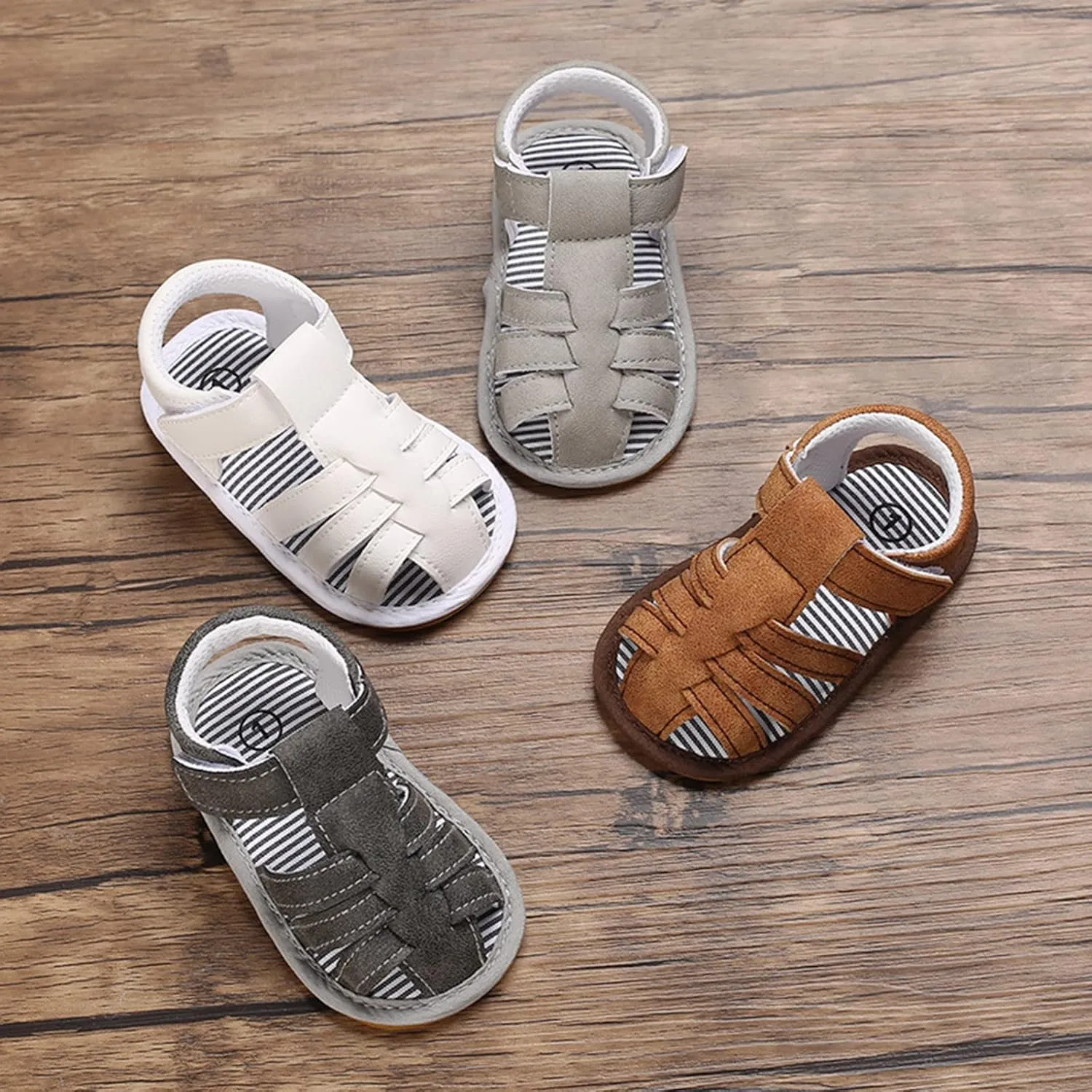 Baby Boys Girls Sandals Closed-Toe Infant Soft Rubber Sole Outdoor Shoes For First Walkers No Slip Rome Shoes