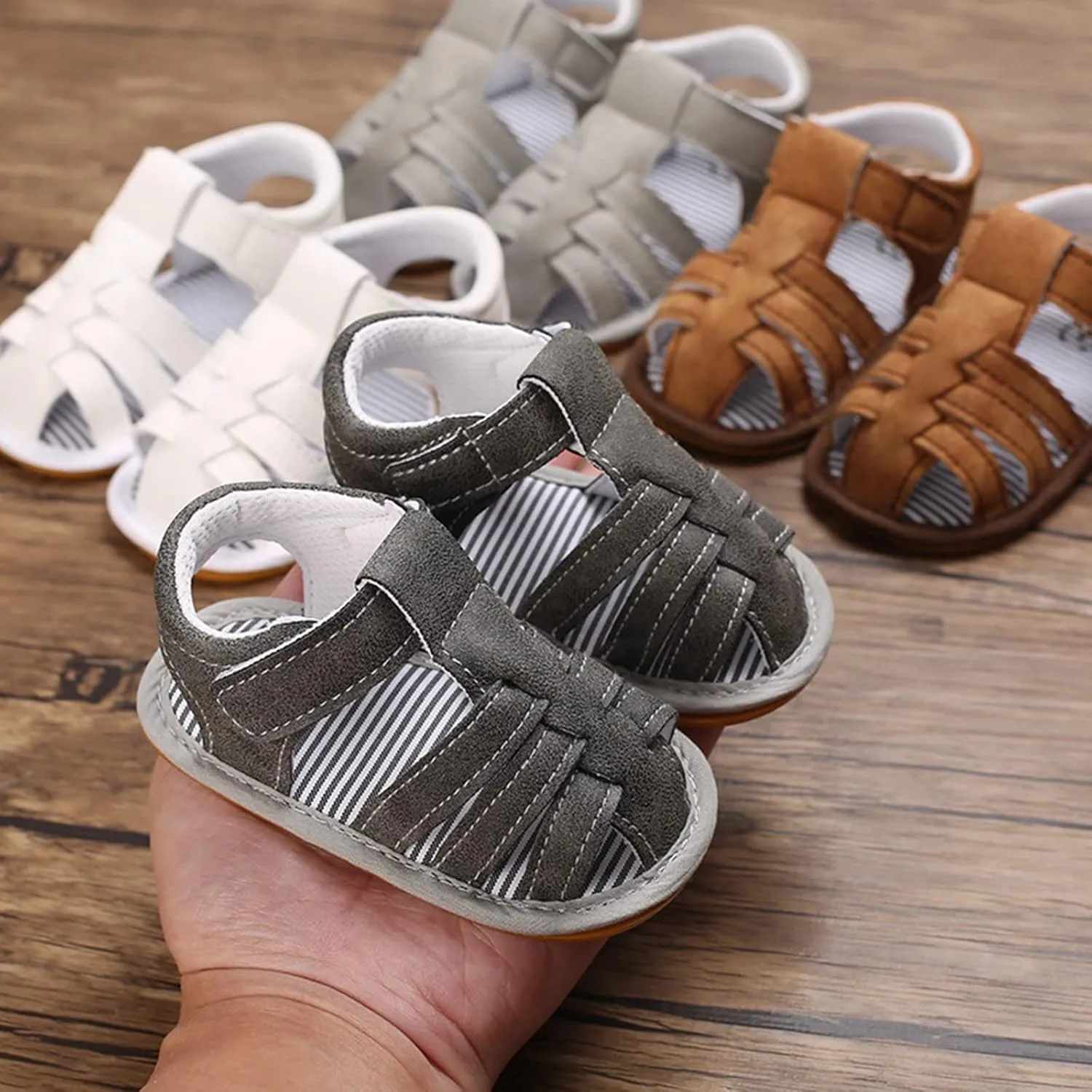 Baby Boys Girls Sandals Closed-Toe Infant Soft Rubber Sole Outdoor Shoes For First Walkers No Slip Rome Shoes