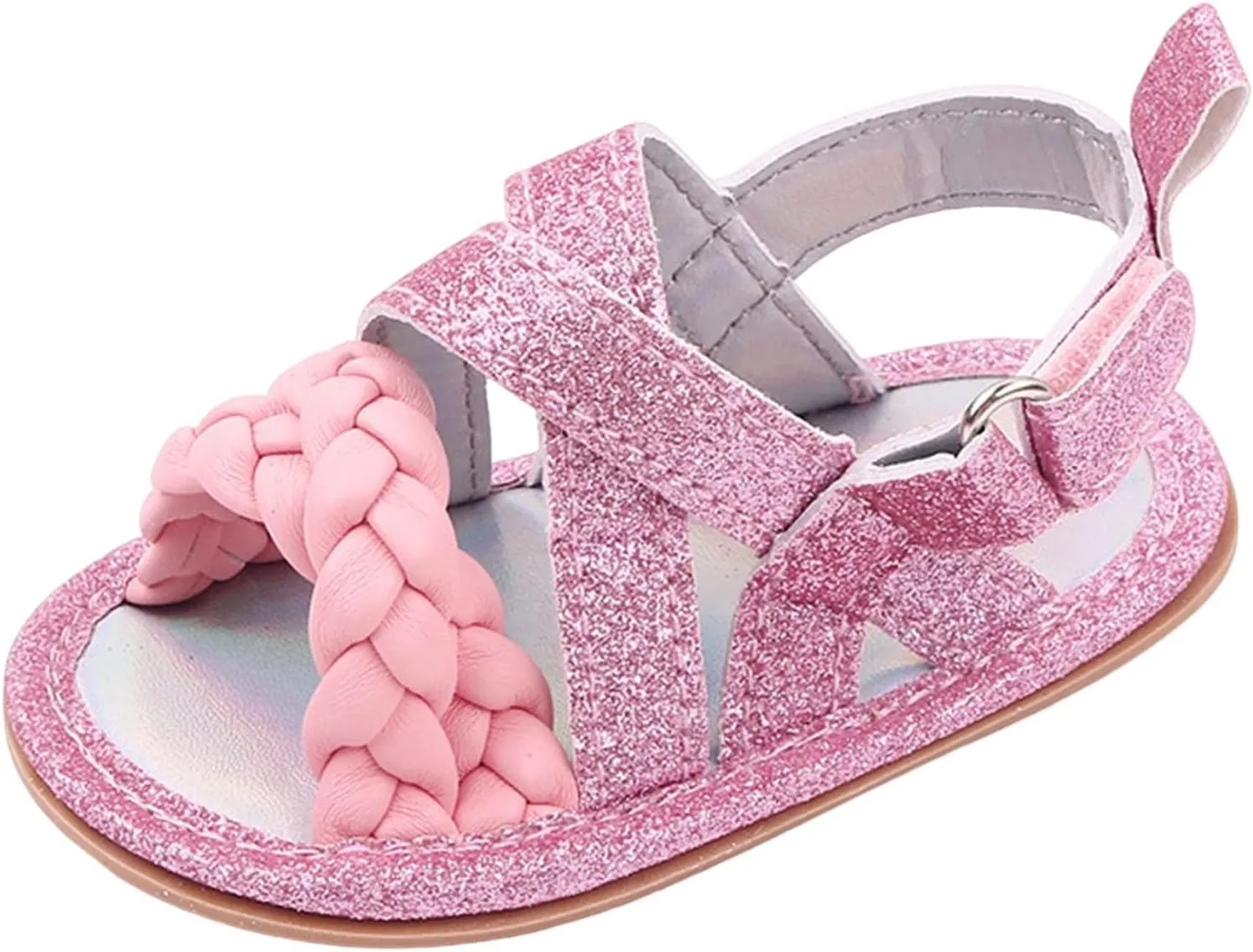 Baby Boys Girls Shiny Sandals Infant Toddler Closed-Toe Anti-Slip Premium Rubber Sole Flower Princess Flats Rome Shoes