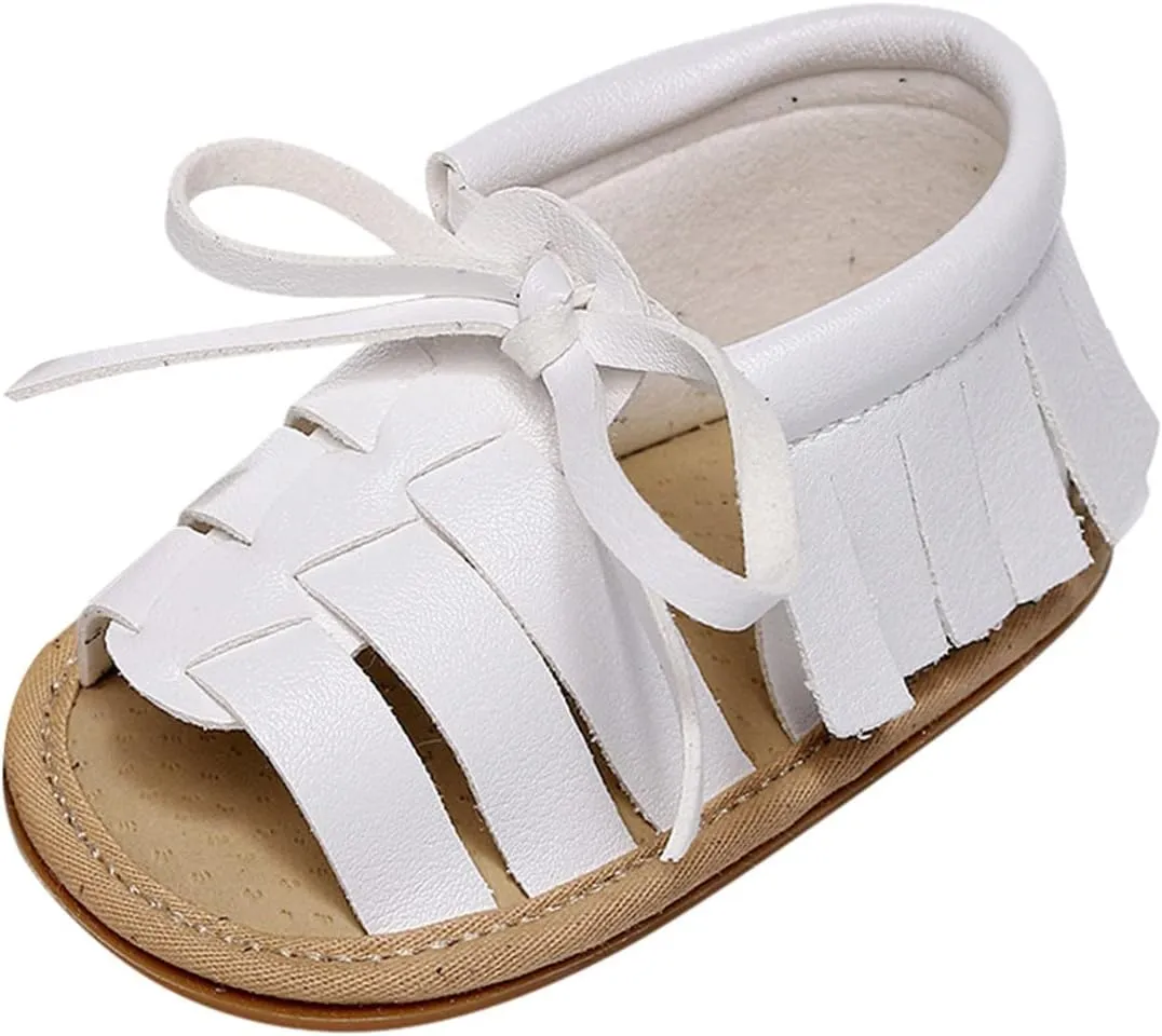 Baby Boys Girls Summer Lace Up Sandals Non-Slip Soft Sole Infant Flat Slippers Crib Shoes for Toddler First Walkers