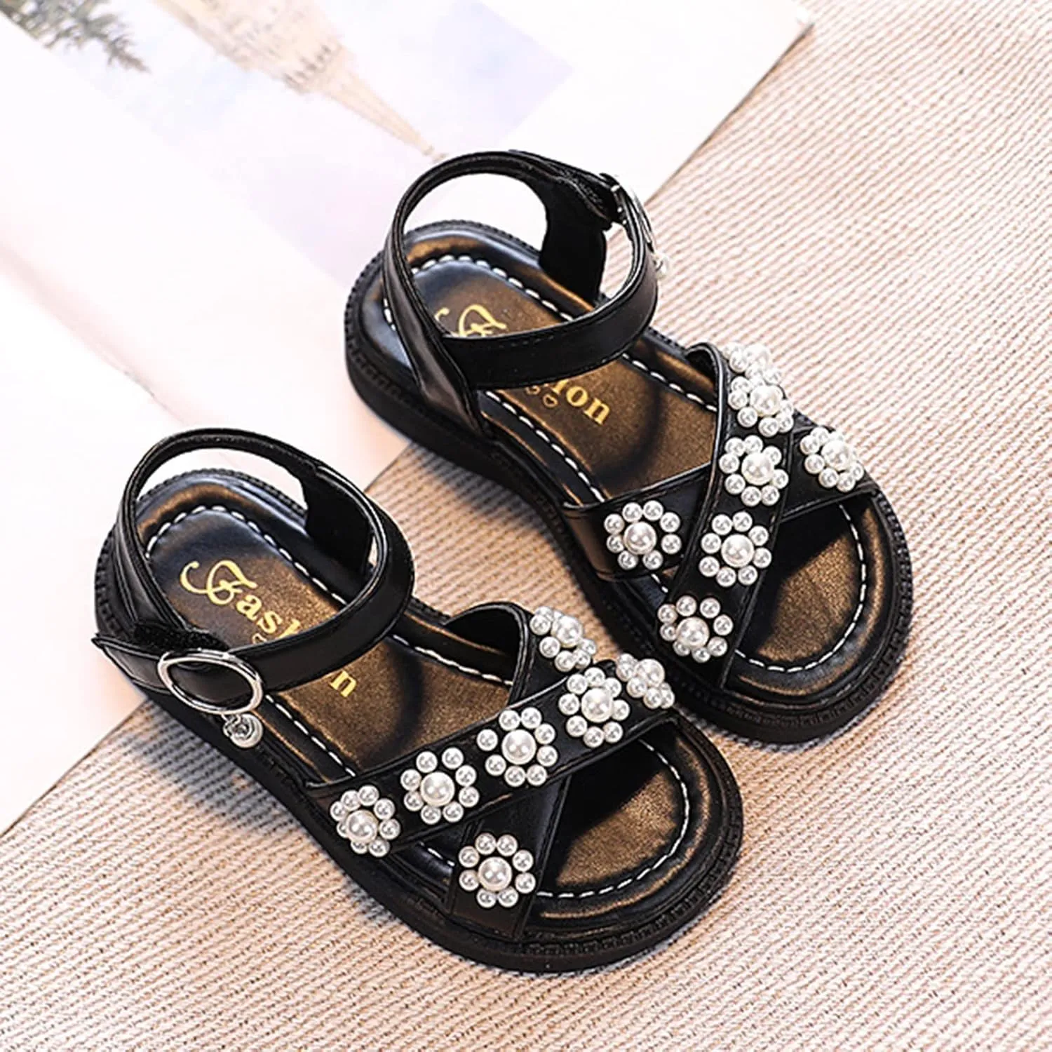 Baby Boys Girls Toddler Summer Shoes Sandals Outdoor Beach Anti-Slip Soft Sole Sandals Princess (Black, 2.5 Big Kids)