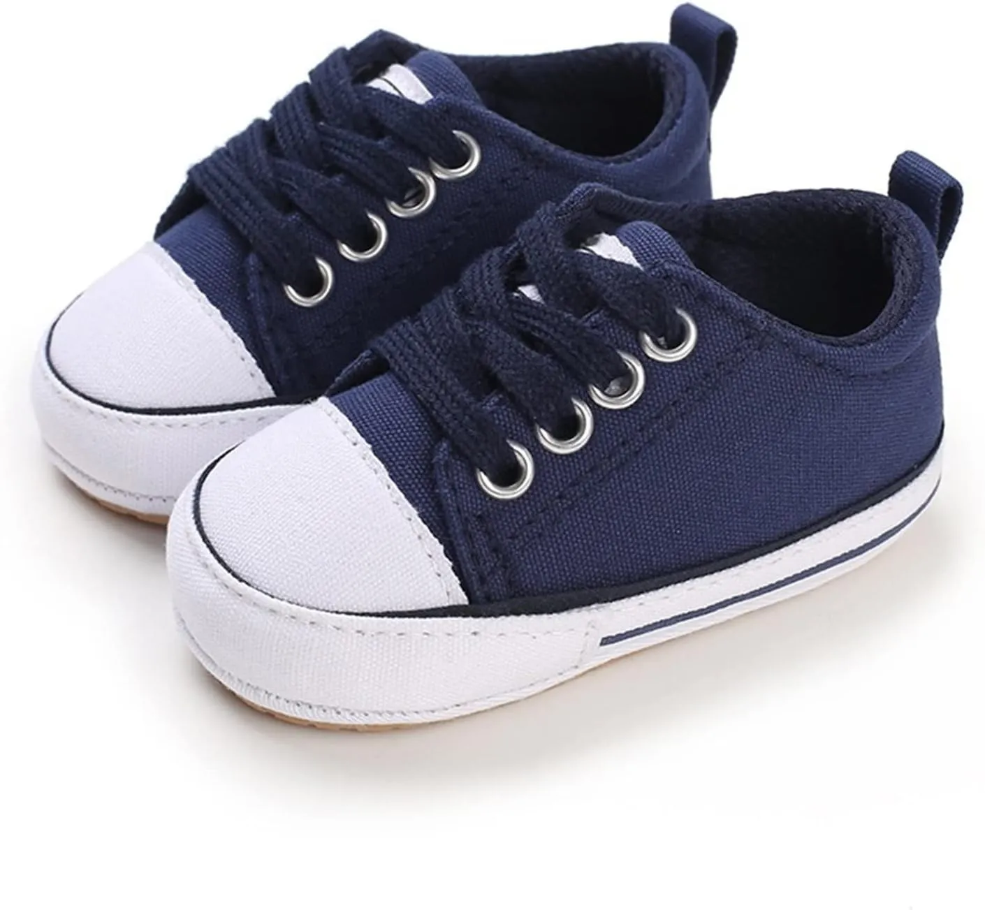Baby Casual Lace Up Low Top Canvas Sneakers Infant PU Bottom Soft Sole Slip on Crib Shoes Newborn Flat Shoes