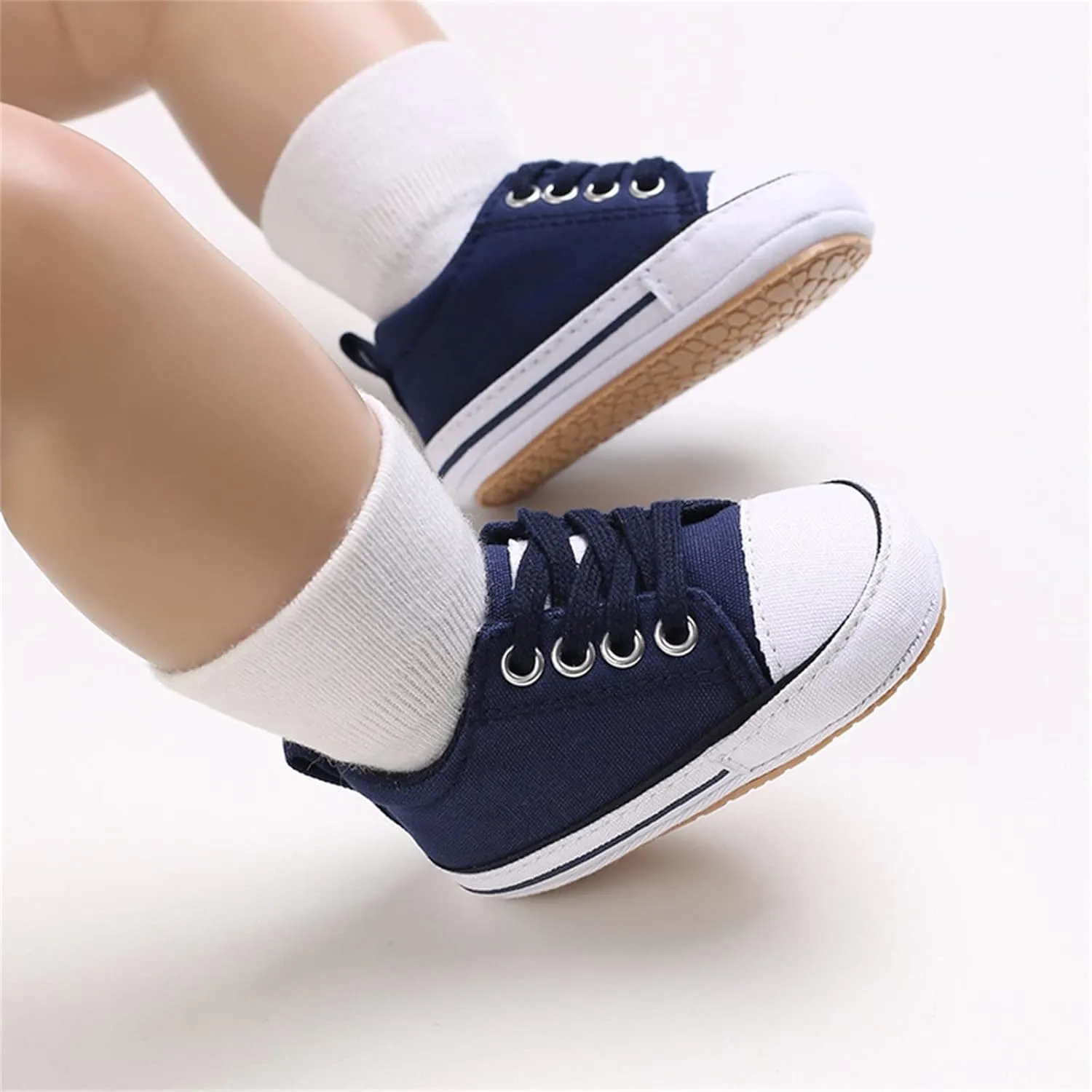Baby Casual Lace Up Low Top Canvas Sneakers Infant PU Bottom Soft Sole Slip on Crib Shoes Newborn Flat Shoes
