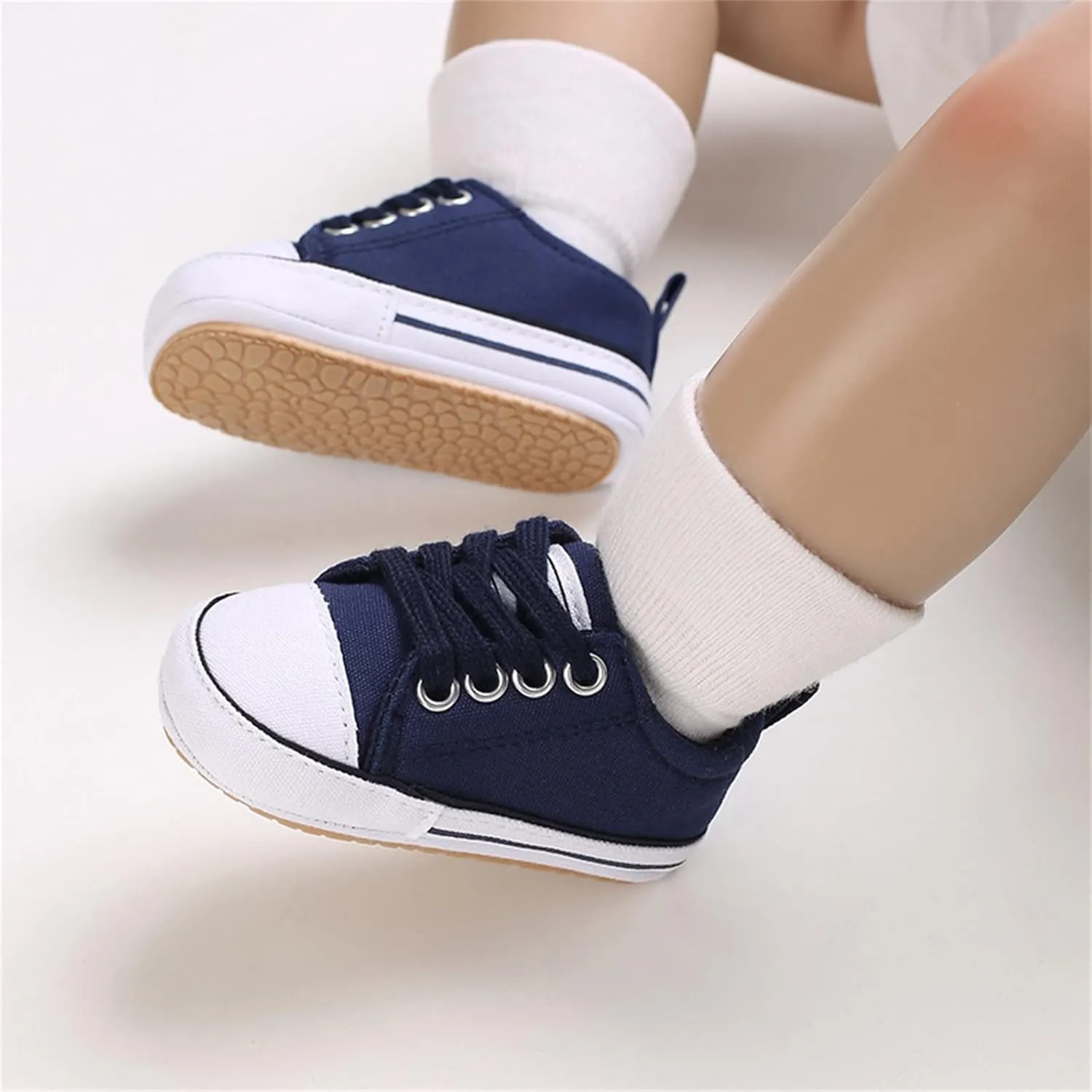 Baby Casual Lace Up Low Top Canvas Sneakers Infant PU Bottom Soft Sole Slip on Crib Shoes Newborn Flat Shoes