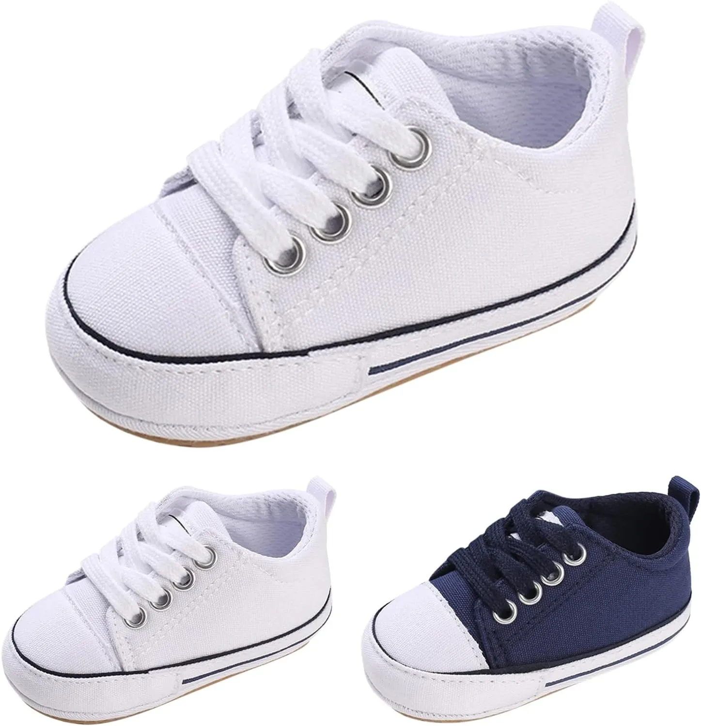 Baby Casual Lace Up Low Top Canvas Sneakers Infant PU Bottom Soft Sole Slip on Crib Shoes Newborn Flat Shoes