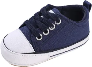 Baby Casual Lace Up Low Top Canvas Sneakers Infant PU Bottom Soft Sole Slip on Crib Shoes Newborn Flat Shoes