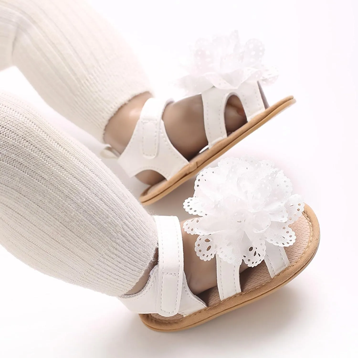 Baby Girl Sandals Summer Flower Crib Sandals Soft Sole Infant Girls Princess Dress Flats Anti-Slip Toddler First Walker Shoes