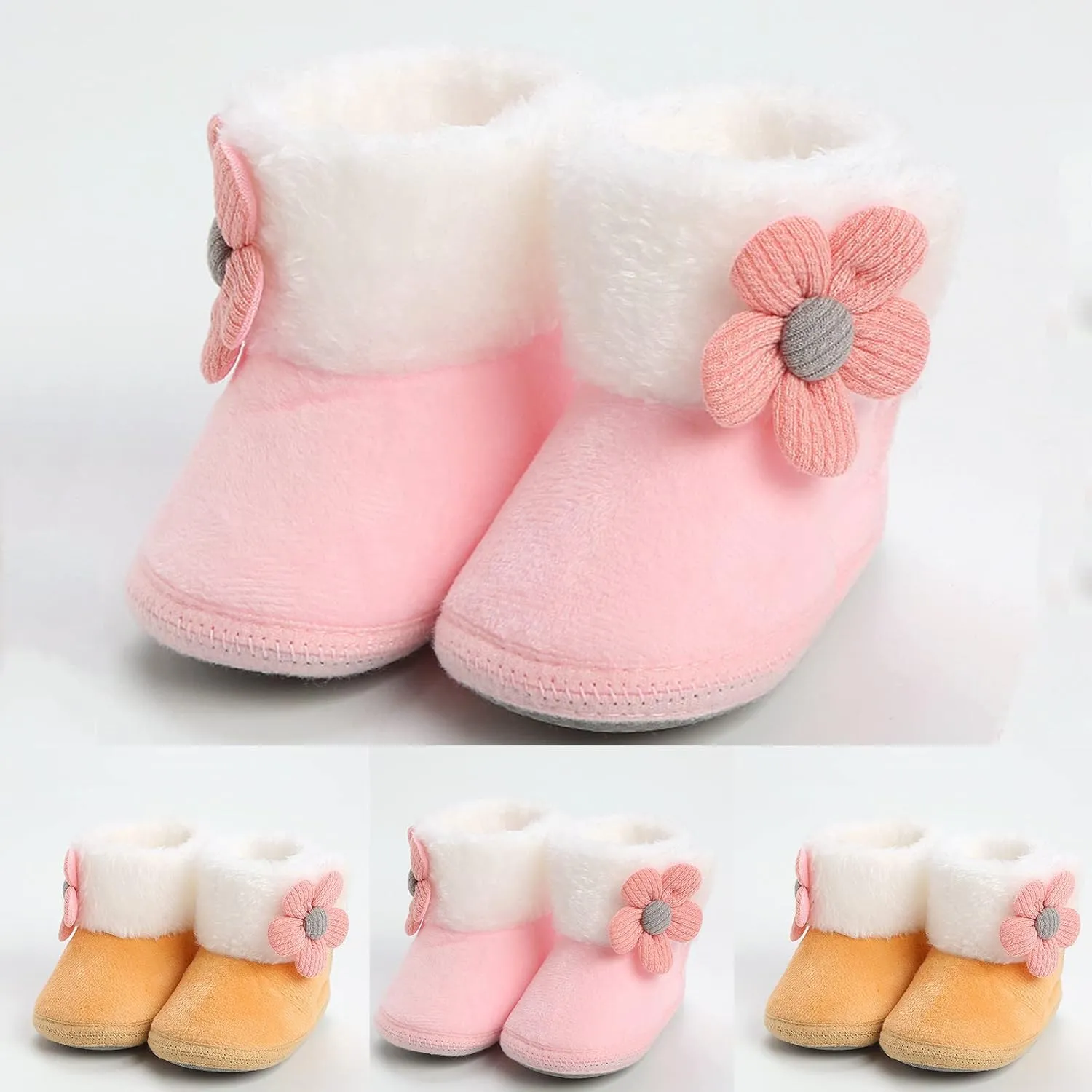 Baby Girl Winter Snow Boots Newborn Shoes Flower Anti-Slip Soft Sole Warm Infant Toddler Prewalker Booties Fleece