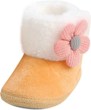 Baby Girl Winter Snow Boots Newborn Shoes Flower Anti-Slip Soft Sole Warm Infant Toddler Prewalker Booties Fleece