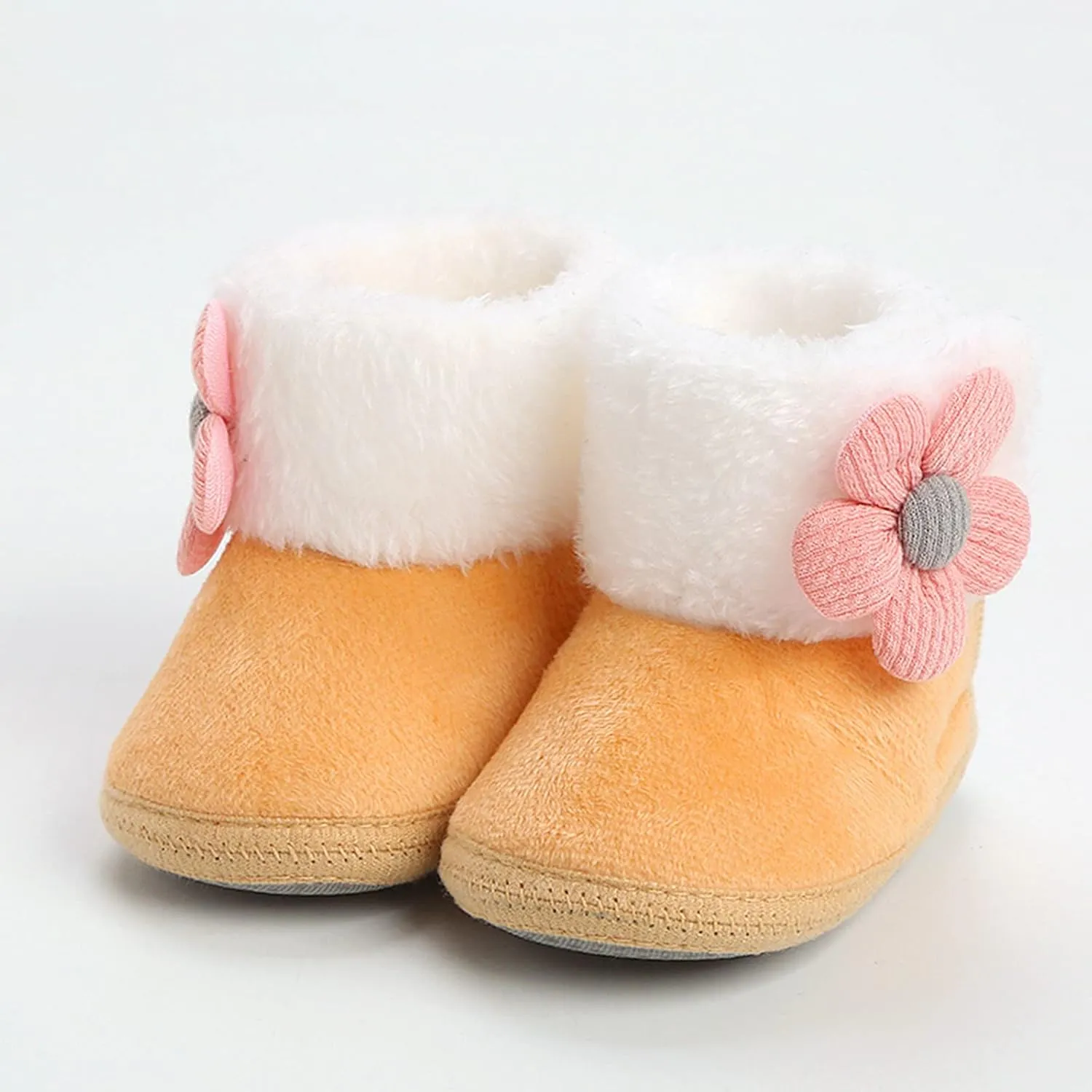 Baby Girl Winter Snow Boots Newborn Shoes Flower Anti-Slip Soft Sole Warm Infant Toddler Prewalker Booties Fleece