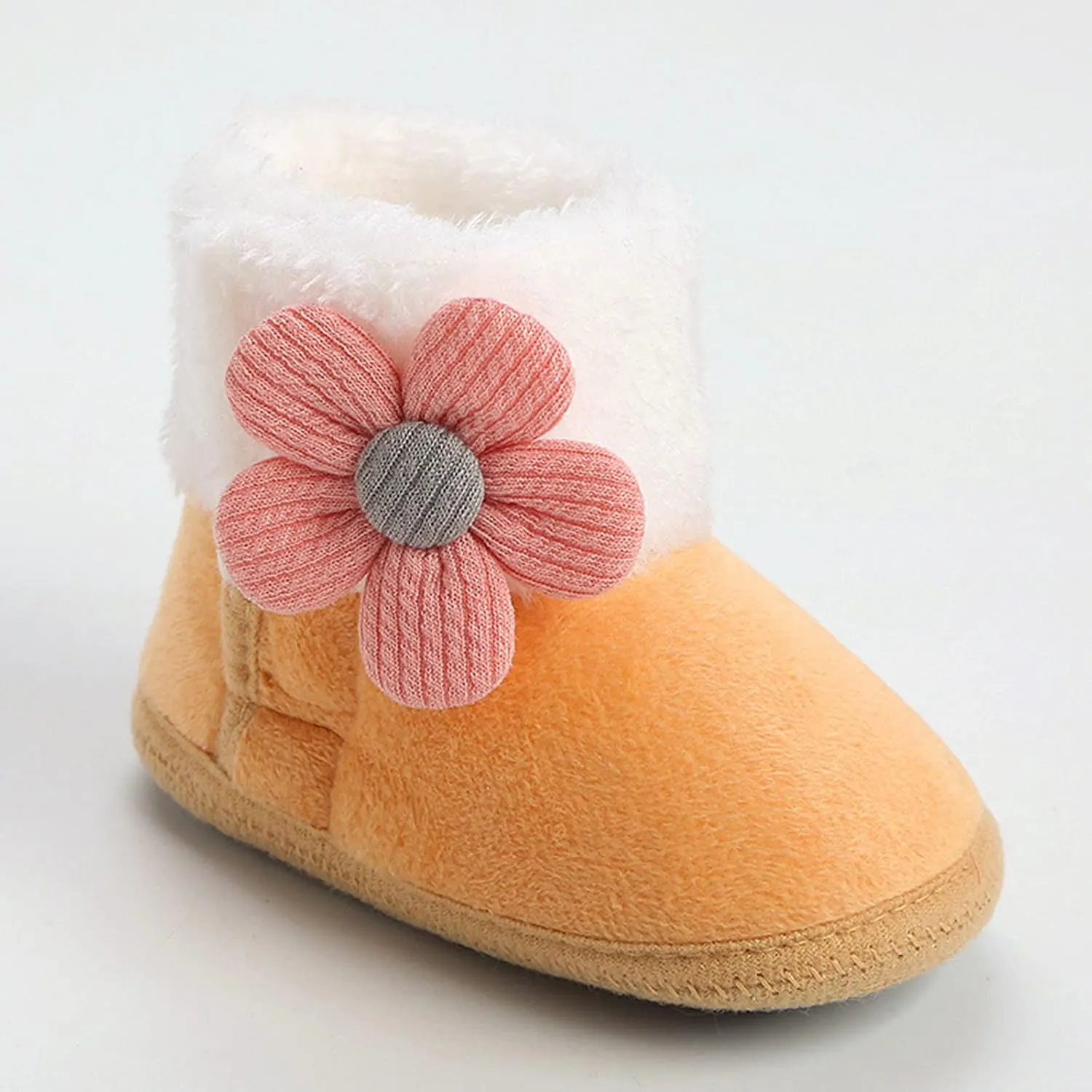 Baby Girl Winter Snow Boots Newborn Shoes Flower Anti-Slip Soft Sole Warm Infant Toddler Prewalker Booties Fleece