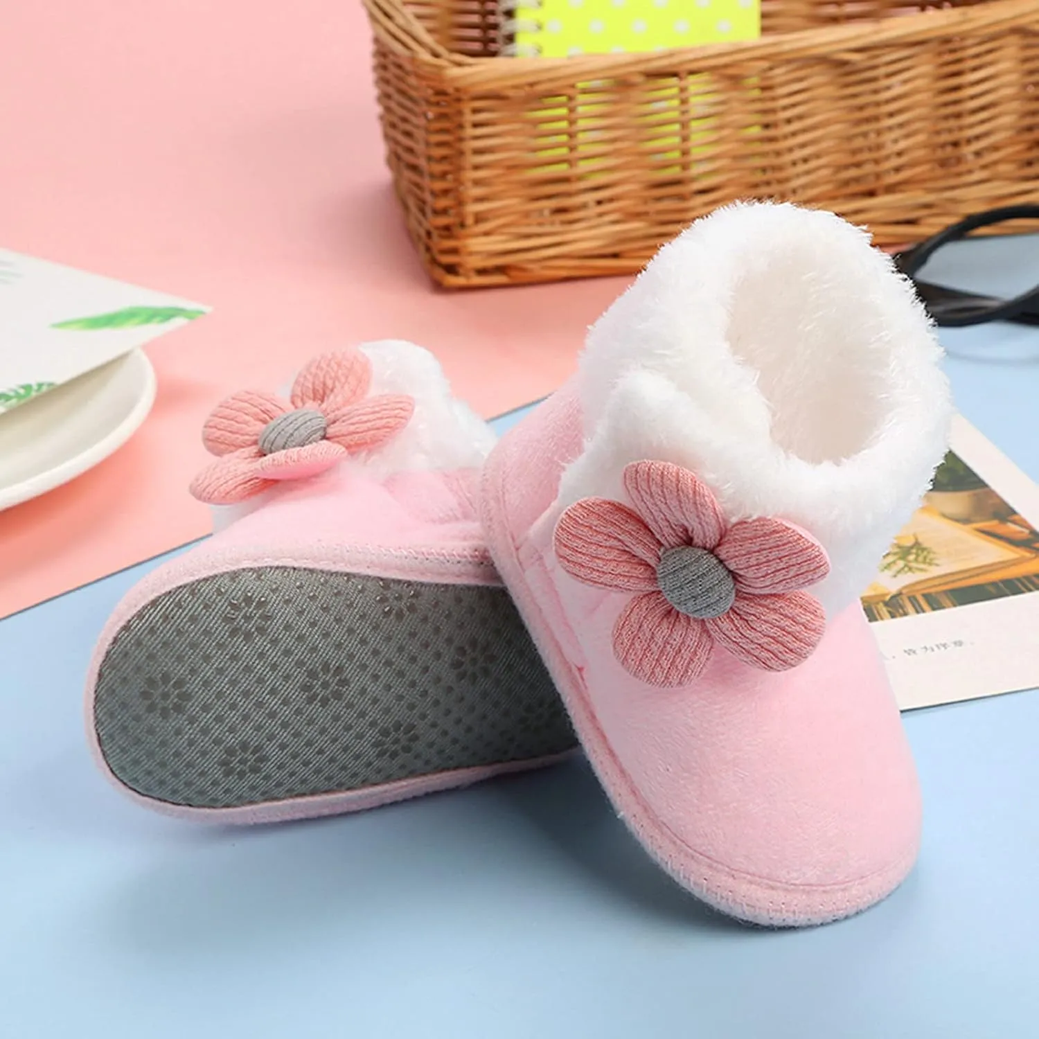 Baby Girl Winter Snow Boots Newborn Shoes Flower Anti-Slip Soft Sole Warm Infant Toddler Prewalker Toddler Tennis Shoes