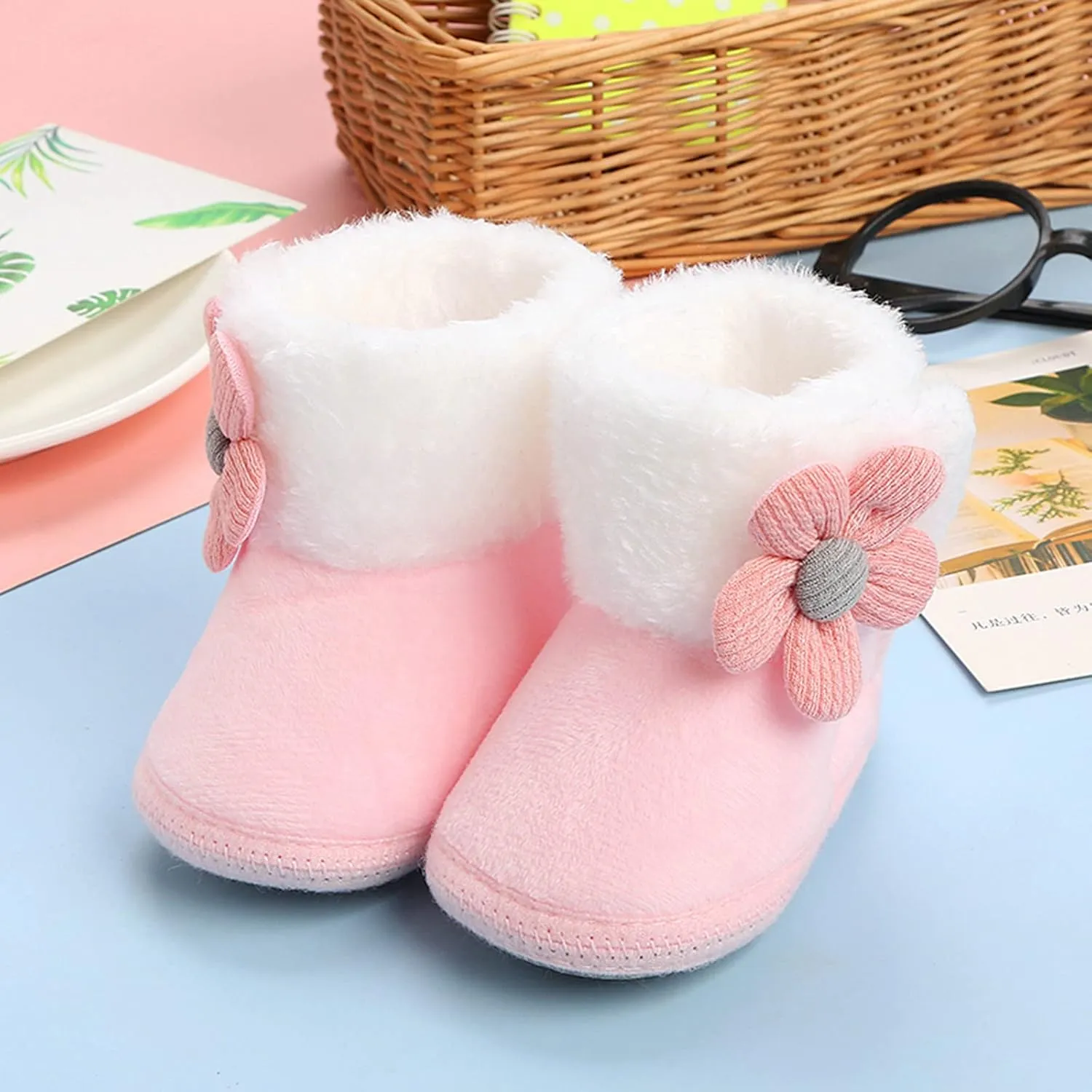 Baby Girl Winter Snow Boots Newborn Shoes Flower Anti-Slip Soft Sole Warm Infant Toddler Prewalker Toddler Tennis Shoes