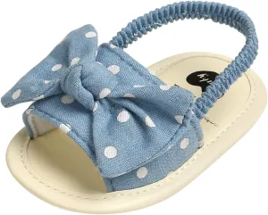 Baby Girls Bowknot Rome Sandals Summer Shoes Infant First Walking Slipper Shoes Non-Slip Beach Stripe Sandals