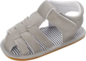 Baby Girls Boys Sandals Infant Toddler Shoes Newborn First Walkers Crib Shoes Soft Sole Flat Shoes (Grey, 6 Toddler)