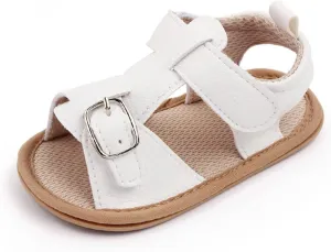 Baby Girls Boys Sandals Infant Toddler Shoes Outdoor First Walkers Anti-Slip Soft Sole Flat Shoes (White, 5 Infant)