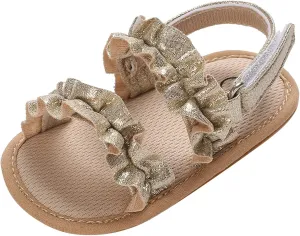 Baby Girls Boys Sandals Infant Toddler Shoes Ruffles First Walkers Soft Sole Sneakers Summer Beach (Gold, 5 Infant)