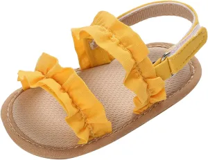 Baby Girls Boys Sandals Infant Toddler Shoes Ruffles First Walkers Soft Sole Sneakers Summer Beach (Yellow, 4 Infant)