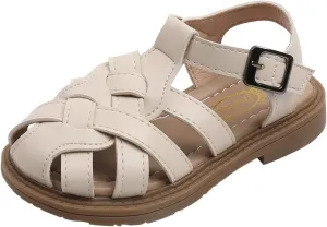 Baby Girls Boys Sandals Shoes Children's Beach Slip On Shoes Soft Sole Toe Crash Roman Sandals Summer Comfy Shoes F-035 White 9.5