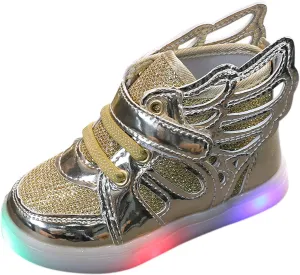 Baby Girls Led Light Sneakers Bling Luminous Sport Shoes Mesh Breathable Shiny Tennis Shoes with Angel ings