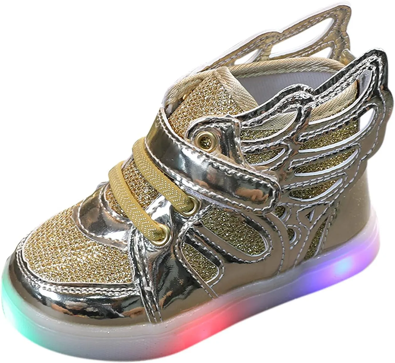 Baby Girls Led Light Sneakers Bling Luminous Sport Shoes Mesh Breathable Shiny Tennis Shoes with Angel ings