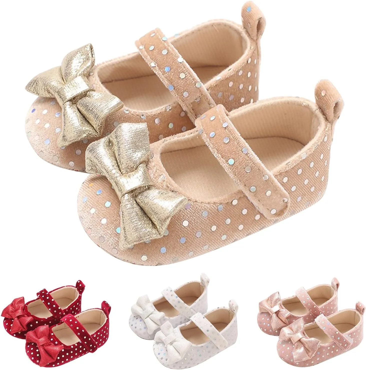Baby Girls Mary Jane Shoes White Non Slip Soft Sole Newborn Infant Toddler First Cirb Dress Shoes