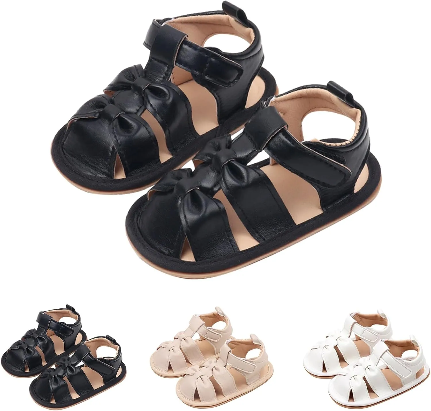 Baby Girls PU Leather Strap Sandals Toddler Infant Summer Hollow Open Toe Soft Sole Flats Solid Color Casual Beach Shoes