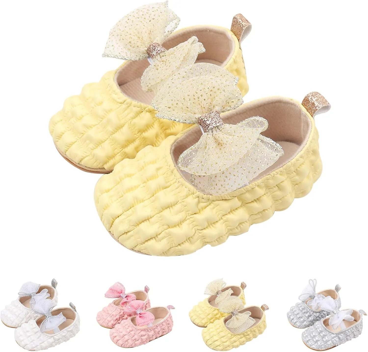 Baby Girls Ruffle Bow Princess Sandals Toddler Infant Girls Tulle Lace Bow Ruched Ruffle Shoes Soft Sole Casual SHoes