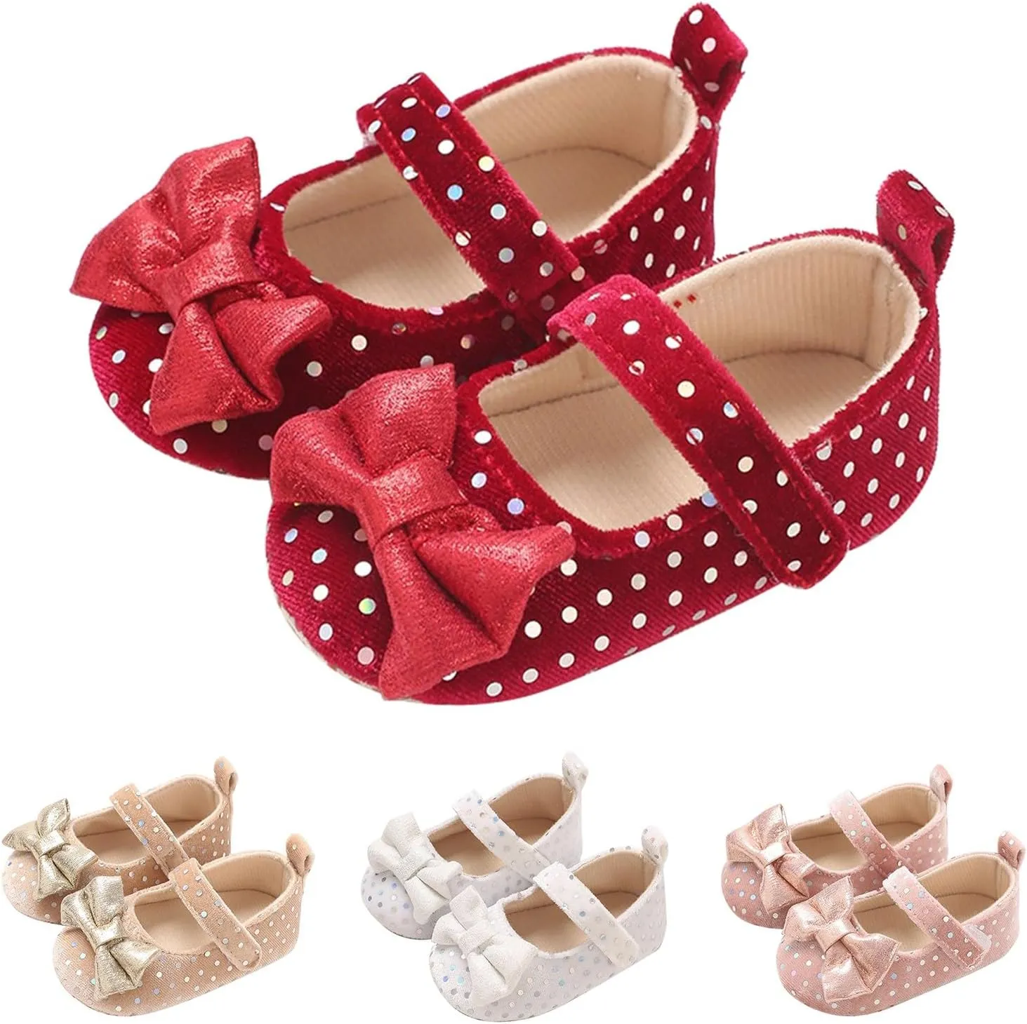 Baby Girls Sequin Bow Summer Sandals Toddler Infant Knitted Shinny Polka Dot Strap Soft Sole Solid Color Casual Shoes