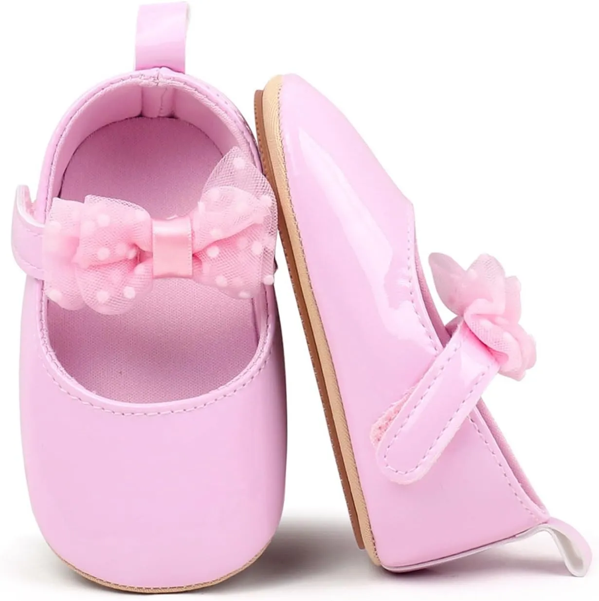 Baby Girls Summer Casual Solid Color PU Leather Sandals Toddler Infant Tulle Lace Mesh Bow Loo Heels Soft Sole Shoes