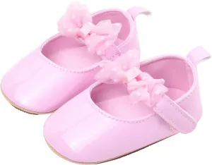 Baby Girls Summer Casual Solid Color PU Leather Sandals Toddler Infant Tulle Lace Mesh Bow Loo Heels Soft Sole Shoes