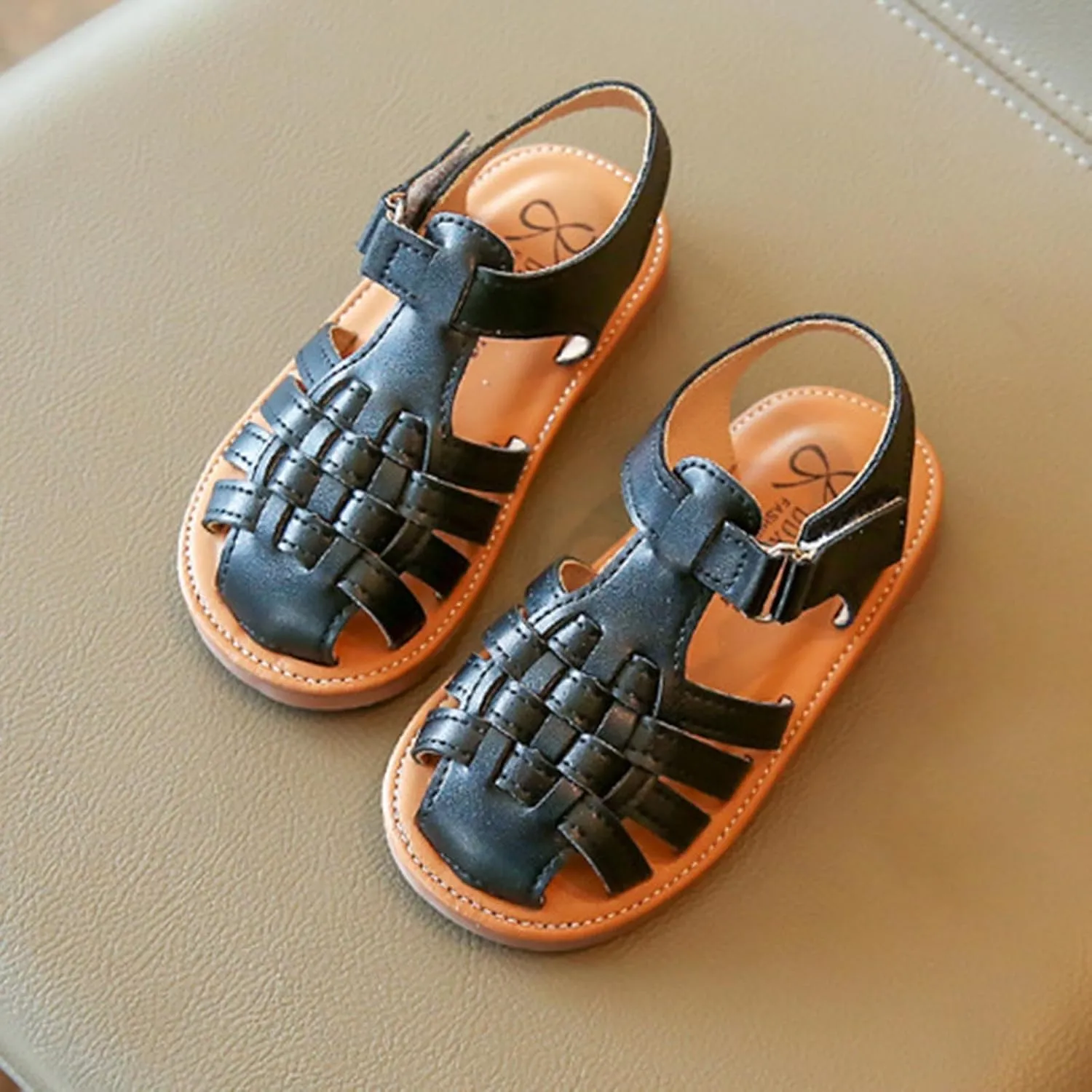Baby Girls Summer Sandal Lightweight Soft Sole Closed-Toe Outdoor Leather Athletic Footwear