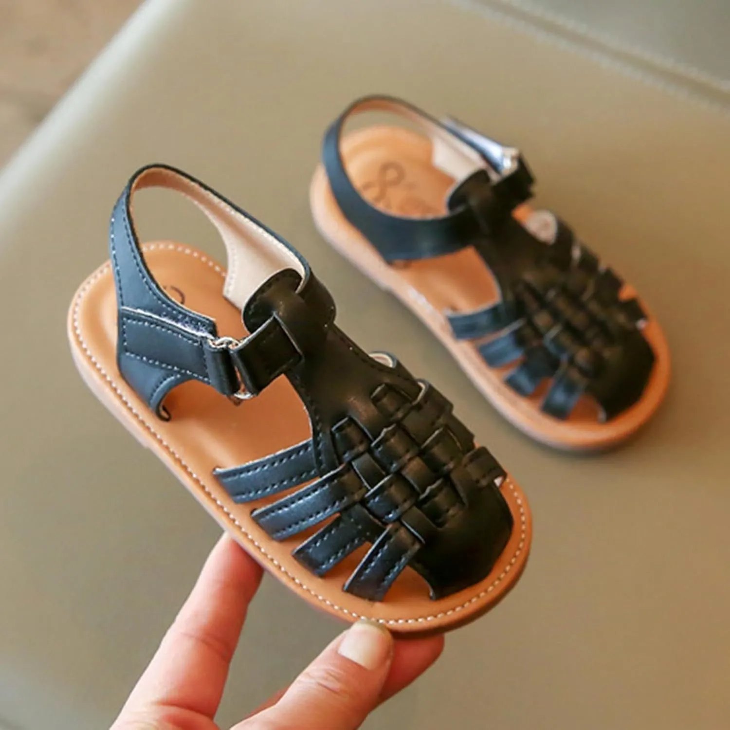 Baby Girls Summer Sandal Lightweight Soft Sole Closed-Toe Outdoor Leather Athletic Footwear